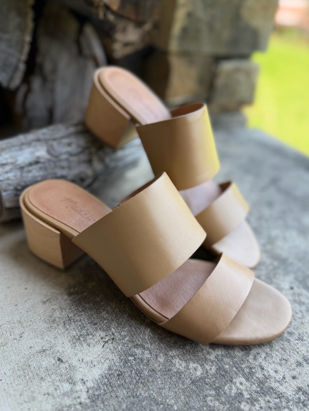 Madewell Keira Women's Block Heel Slide Sandals - Vintage Beige Leather Sz- 6. H